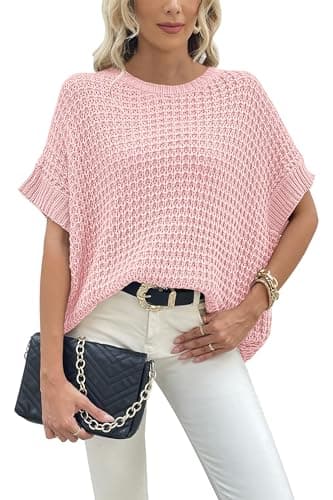Jumppmile Women's Oversized Batwing Sleeve Waffle Knit Sweater