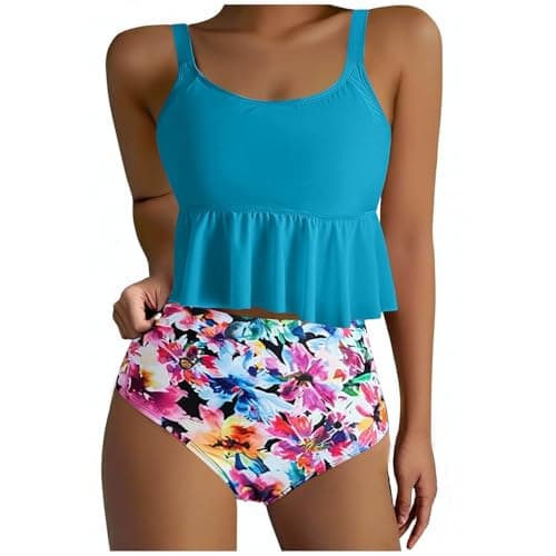 Yxzogd Women's 2025 Summer Ruffle Tankini Bikini Set Floral Swim Suit