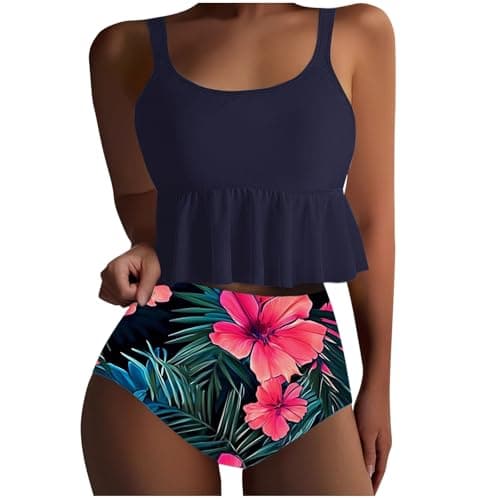 Yxzogd Women's 2025 Summer Ruffle Tankini Bikini Set Floral Swim Suit