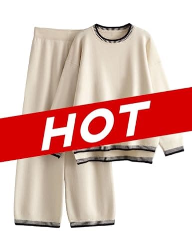 Lentta Women's Long Sleeve Knit Sweater & Wide Leg Pants Lounge Set