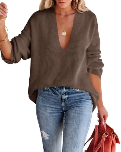 Imily Bela Women's Oversized Deep V Neck Tunic Sweater