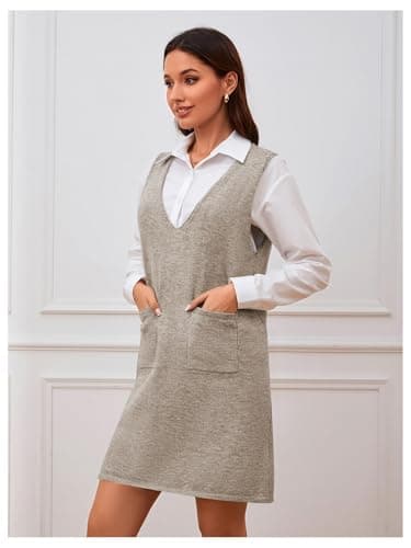 OYOANGLE Women's V-Neck Sleeveless Knitted Short Sweater Dress with Pockets