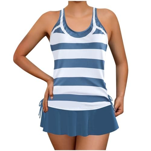 Cethrio Plus Size Striped Tankini Swimsuit