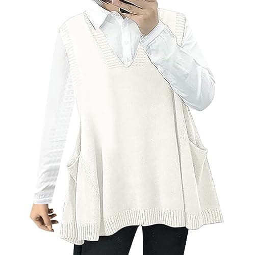 Oversized Women's V Neck Sweater Vest with Pockets