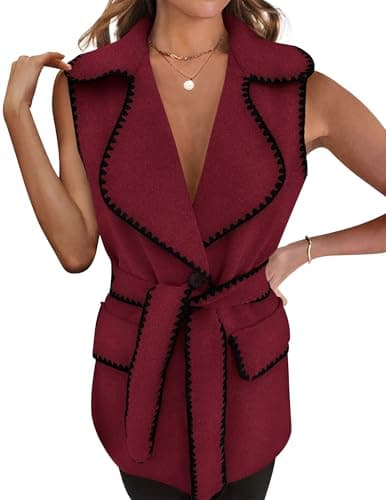 PRETTYGARDEN Women's Winter Long Vest Cardigan with Belt and Pockets