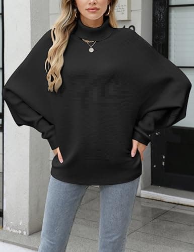 Women's Plus Size Turtleneck Sweater with Batwing Sleeves