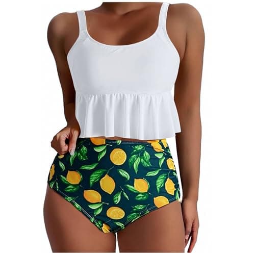 Yxzogd Women's 2025 Summer Ruffle Tankini Bikini Set Floral Swim Suit