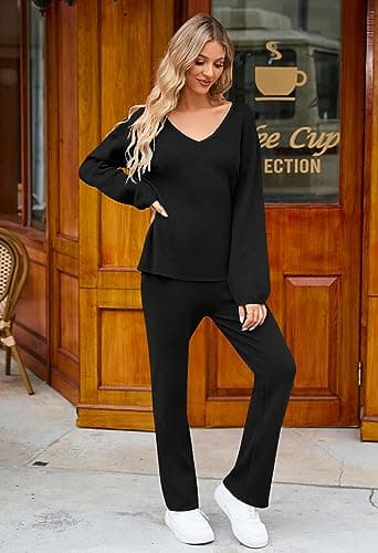 Casual Knit Wide Leg Sweater Lounge Set for Viottiset Women
