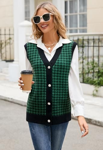 Oversized Houndstooth Sweater Vest for Women
