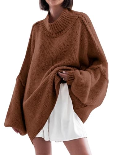 Saodimallsu Women's Oversized Mock Neck Batwing Sweater - 2024 Fall Trendy Knit Tunic