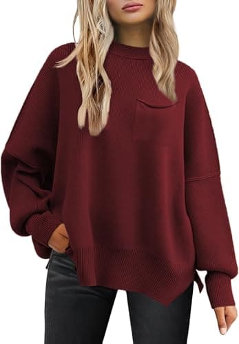 Women's Oversized 2025 Crewneck Ribbed Knit Batwing Sweater Tops