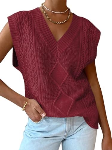 2024 Trendy Women's Cable Knit Sweater Vest - V Neck Oversized Business Casual Top