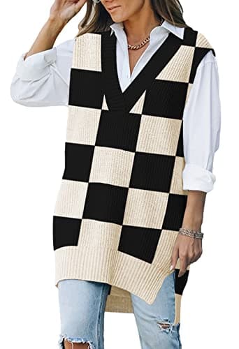 Viottiset Women's Oversized V-Neck Knit Sweater Vest