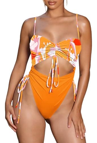 Viottiset Women's Cut-Out Drawstring Cheeky One-Piece Swimsuit