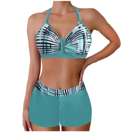 Cethrio Vintage Printed Plus Size Tankini and Boyshorts