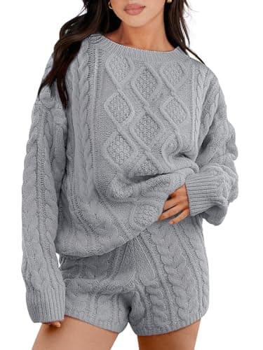 ANRABESS Women Cable Knit Oversized Sweater and Matching Short Pants Set