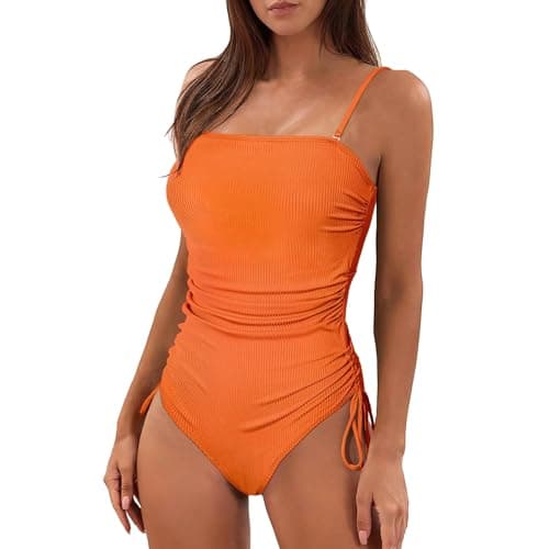 2024 Women's Ruched High Cut Tummy Control Swimsuit Adjustable Tie Side Padded Monokiní