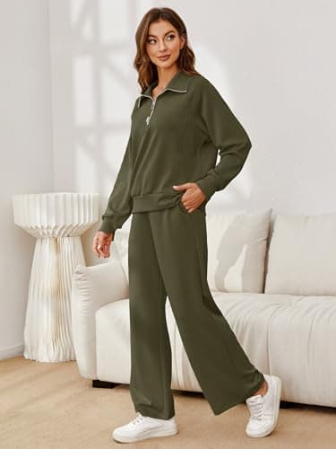 Glamaker Women's Oversized Half Zip Sweatshirt & Wide Leg Pants Set