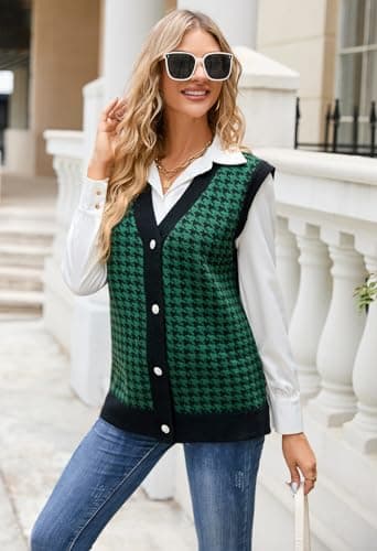 Oversized Houndstooth Sweater Vest for Women