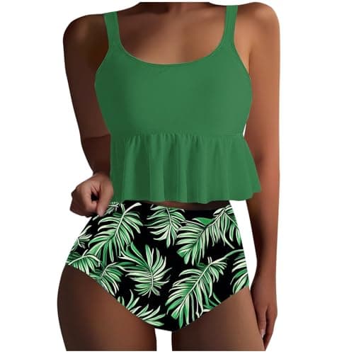 Yxzogd Women's 2025 Summer Ruffle Tankini Bikini Set Floral Swim Suit
