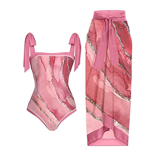 ZDRZK Womens Marble Print One Piece Swimwear with Push-Up Bikini Tops