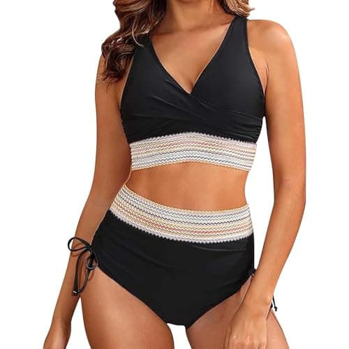 High-Waisted Tummy Control Color Block Bikini Sets Summer Swimwear