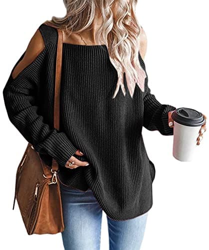 MaQiYa Women's Oversized Batwing Knit Sweater Tops