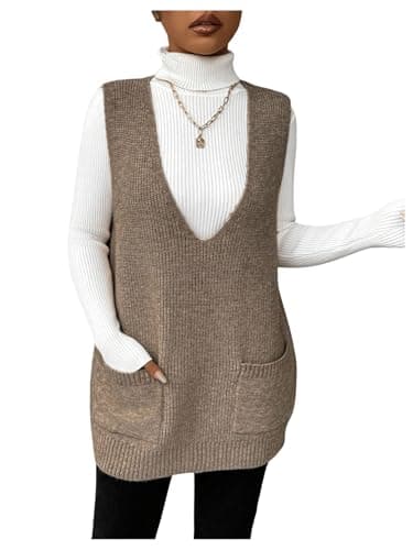 SHENHE Women's Deep V Neck Long Sweater Vest with Pockets