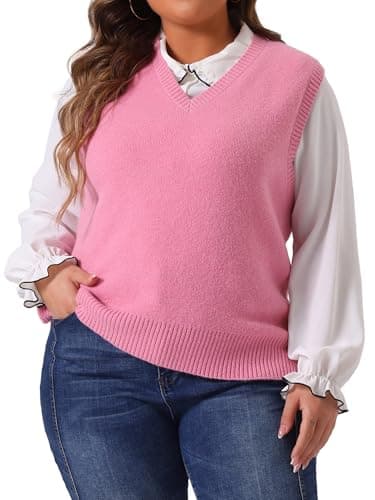 Plus Size Agnes Orinda Women's V-Neck Knit Sweater Vest