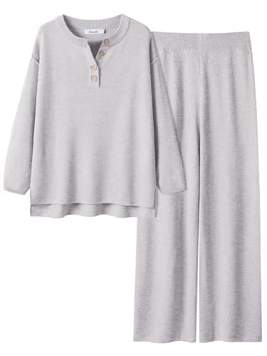 Oversized Lounge Sets Matching Waffle Knit Casual Outfit 2024 Travel Clothing