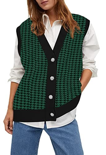 Oversized Houndstooth Sweater Vest for Women