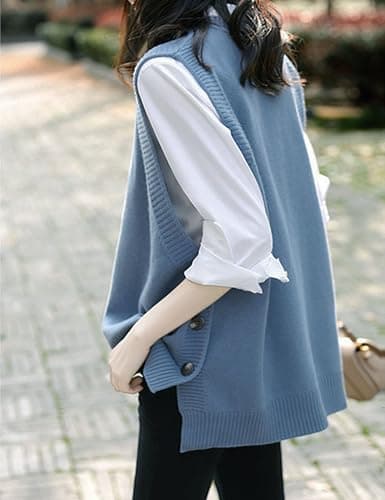 Oulivey Women's Side Button Down Sleeveless V-Neck Knit Sweater Vest