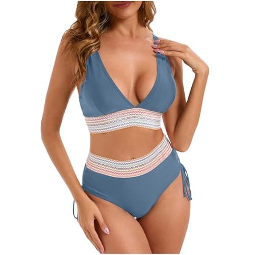 YNCSZEC Tummy Control High Waisted V-Neck Women's Two-Piece Bikini Set