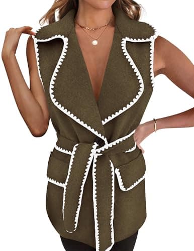 PRETTYGARDEN Women's Winter Long Vest Cardigan with Belt and Pockets
