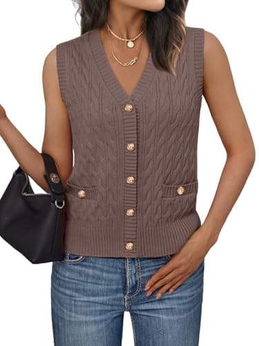 LILLUSORY Women's V-Neck Cable Knit Sweater Vest Summer Trendy 2025