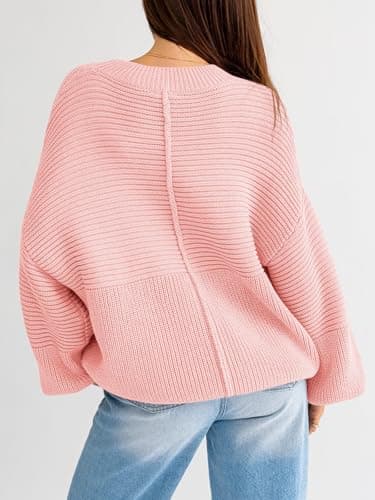 Langwyqu Women's Oversized Crew Neck Long Sleeve Knitted Pullover Tops