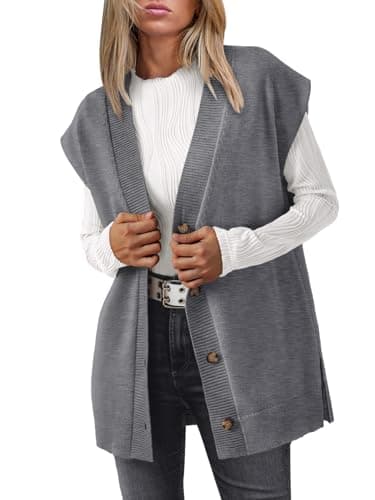 LILLUSORY Women’s Oversized V Neck Cardigan Vest 2024 Trend