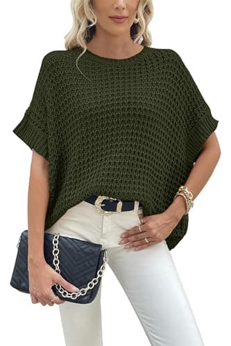 Jumppmile Women's Oversized Batwing Sleeve Waffle Knit Sweater