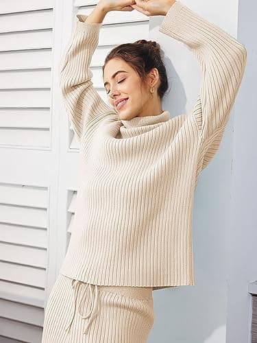 LILLUSORY Women's Cozy Turtleneck Sweater & Wide Leg Pants Set
