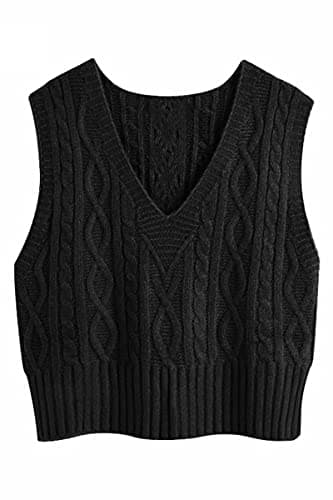 Aoysky Women's V-Neck Cable Knit Sweater Vest Solid Color Sleeveless Top