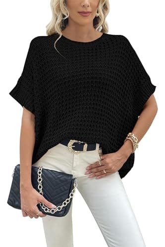 Jumppmile Women's Oversized Batwing Sleeve Waffle Knit Sweater