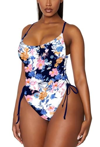 Viottiset Women's Ruched High Cut Tummy Control One Piece Bathing Suit