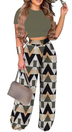 BFFBABY Women's Short Sleeve Crop Top & High Waist Wide Leg Long Pant Set