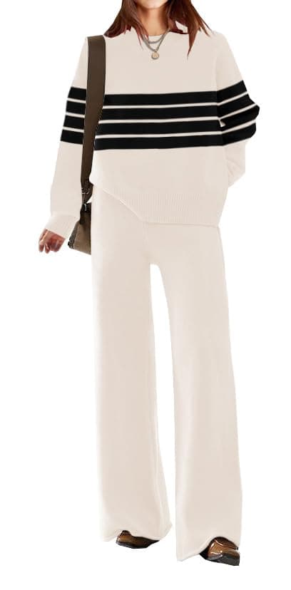 ETCYY New Women's Elegant Lounge Sweatsuit Set with Sweater Top and Wide Leg Pants