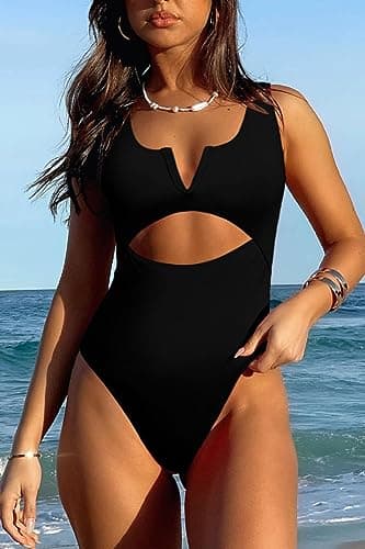 Meyeeka Women's Tummy-Control V-Neck One-Piece Swimsuit