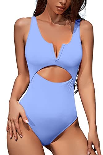 Meyeeka Women's Tummy-Control V-Neck One-Piece Swimsuit