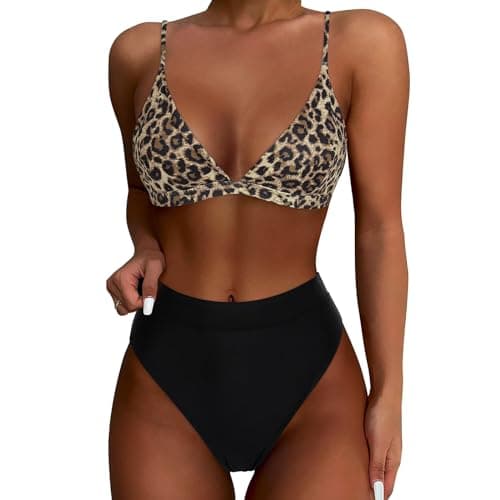 YNCSZEC Women's High-Waisted Spaghetti Strap Push-Up Bikini Swimsuit V-Neck Cheeky Two-Piece