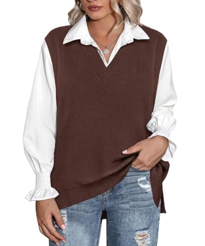 Plus Size Women's V-Neck Knit Sweater Vest XL-5XL Preppy Style