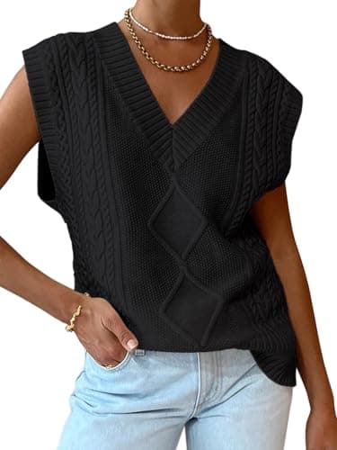 2024 Trendy Women's Cable Knit Sweater Vest - V Neck Oversized Business Casual Top
