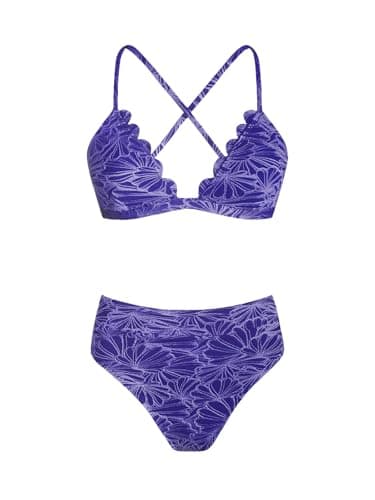 CUPSHE High-Waisted Scalloped V-Neck Two-Piece Bikini Set